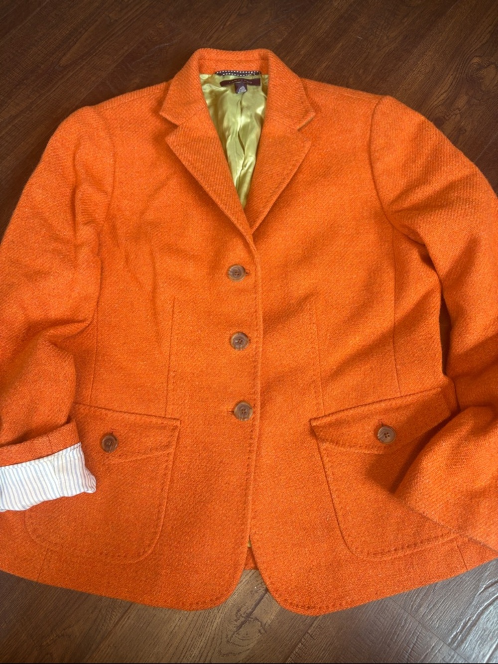 LANDS END Women's 10p burnt Orange Wool Blend Tailored Blazer Jacket lined green